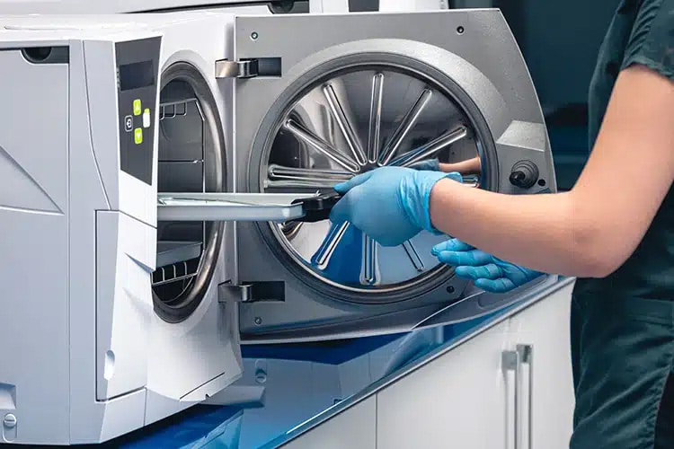 medical device with biochrome coating being sterilized