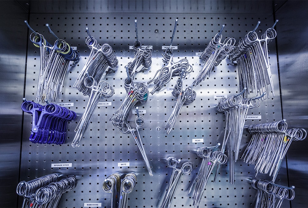 medical instruments on shelf