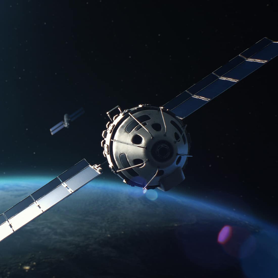 space satellite with aerospace coatings for environmental protection