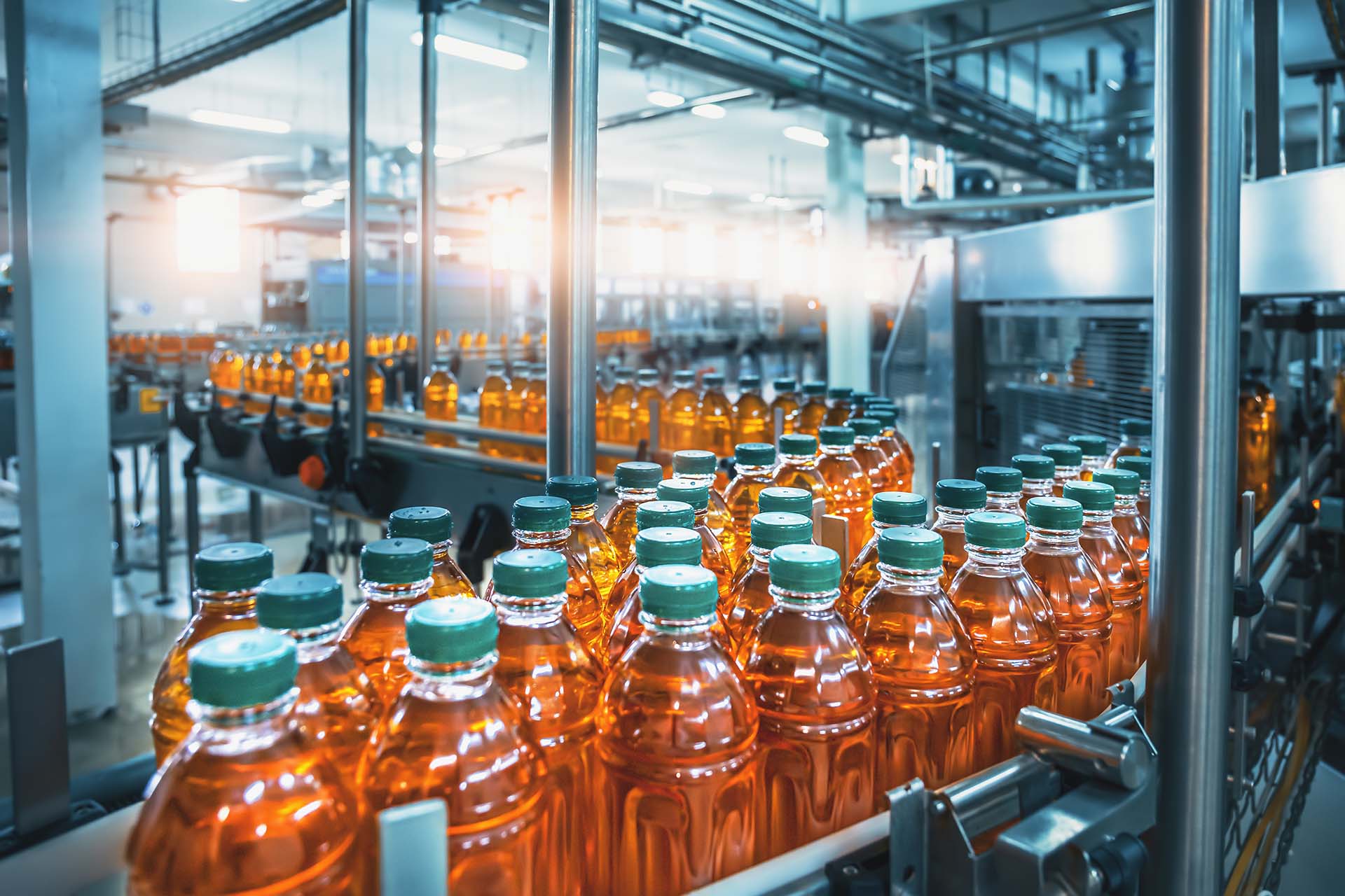 bottling line with packaging coatings used for wear resistance