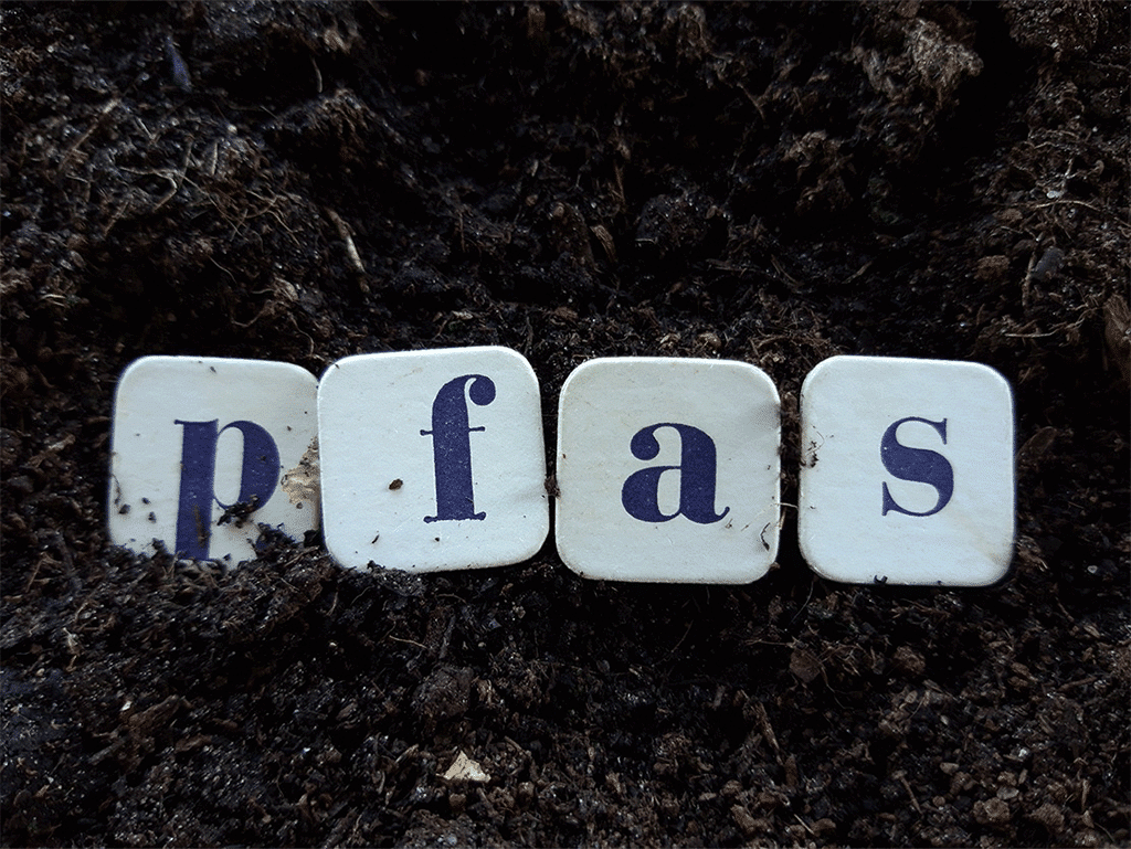 PFAS scrabble letters in dirt